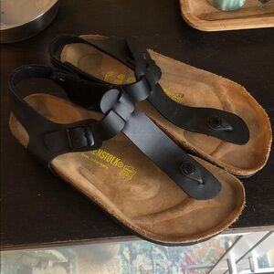 Birkenstock Black Leather T-Strap Sandals